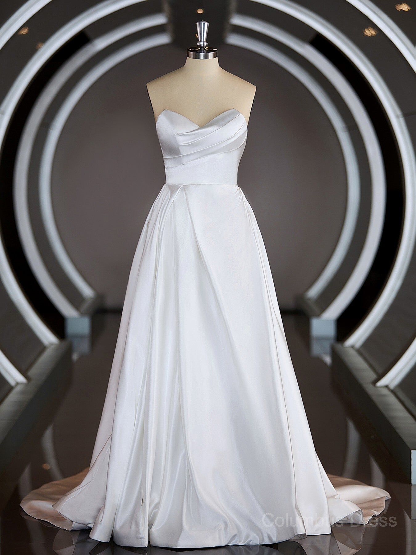 A-Line/Princess Sweetheart Chapel Train Satin Corset Wedding Dresses with Ruffles Gowns, Wedding Dress Long