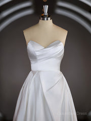 A-Line/Princess Sweetheart Chapel Train Satin Corset Wedding Dresses with Ruffles Gowns, Wedding Dress Short