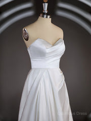 A-Line/Princess Sweetheart Chapel Train Satin Corset Wedding Dresses with Ruffles Gowns, Wedding Dresses Under 508