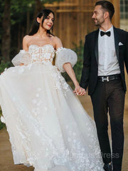 A-Line/Princess Sweetheart Court Train Tulle Corset Wedding Dresses With Appliques Lace outfit, Wedding Dresses Websites