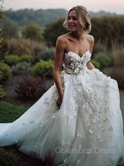 A-Line/Princess Sweetheart Court Train Tulle Corset Wedding Dresses With Appliques Lace outfit, Wedding Dress Simple Lace