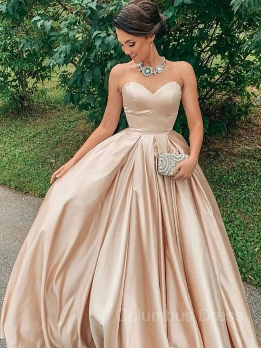A-Line/Princess Sweetheart Floor-Length Satin Corset Prom Dresses With Ruffles Gowns, Bridesmaid Dress Online