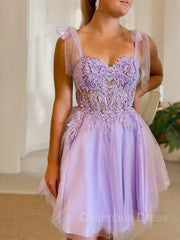 A-Line/Princess Sweetheart Short/Mini Tulle Corset Homecoming Dresses With Appliques Lace outfit, Evening Dresses Simple