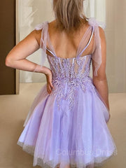 A-Line/Princess Sweetheart Short/Mini Tulle Corset Homecoming Dresses With Appliques Lace outfit, Evening Dress Simple