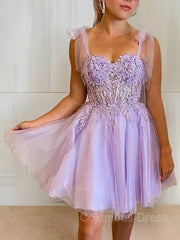 A-Line/Princess Sweetheart Short/Mini Tulle Corset Homecoming Dresses With Appliques Lace outfit, Evening Dresses Princess