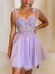 A-Line/Princess Sweetheart Short/Mini Tulle Corset Homecoming Dresses With Appliques Lace outfit, Evening Dresses Classy