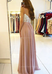 A-line/Princess Sweetheart Sleeveless Long/Floor-Length Chiffon Corset Prom Dress With Split Appliqued Gowns, Formal Dresses Homecoming