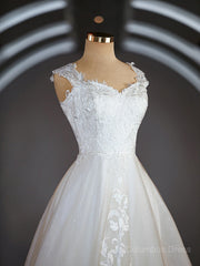 A-Line/Princess Sweetheart Sweep Train Lace Corset Wedding Dresses with Appliques Lace outfit, Wedding Dresses Beautiful