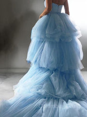 A-Line/Princess Sweetheart Sweep Train Tulle Corset Prom Dresses outfit, Party Dress Short