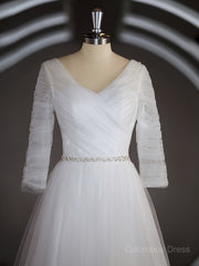A-Line/Princess Sweetheart Sweep Train Tulle Corset Wedding Dresses with Ruffles Gowns, Wedding Dress Collection