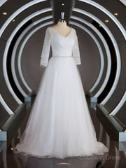A-Line/Princess Sweetheart Sweep Train Tulle Corset Wedding Dresses with Ruffles Gowns, Wedding Dress Trend