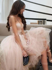 A-Line/Princess Sweetheart Tea-Length Tulle Corset Homecoming Dresses With Belt/Sash outfits, Bridesmaid Dresses 2048