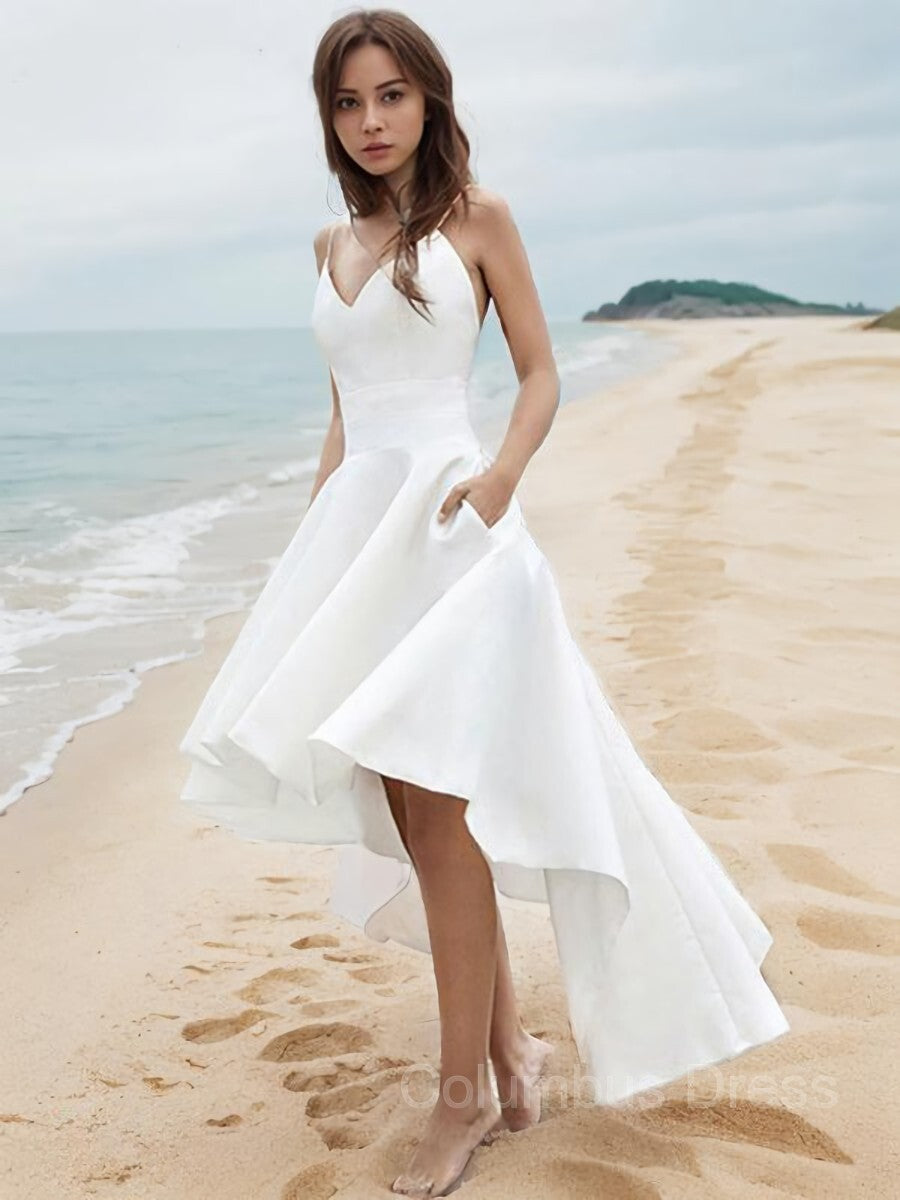A-Line/Princess V-neck Asymmetrical Satin Corset Wedding Dresses outfit, Wedding Dress And Veil