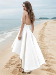 A-Line/Princess V-neck Asymmetrical Satin Corset Wedding Dresses outfit, Wedding Dress Flower