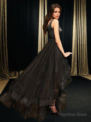 A-Line/Princess V-neck Asymmetrical Tulle Corset Prom Dresses With Beading outfit, Night Out Outfit