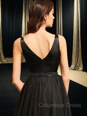 A-Line/Princess V-neck Asymmetrical Tulle Corset Prom Dresses With Beading outfit, Party Dress Man