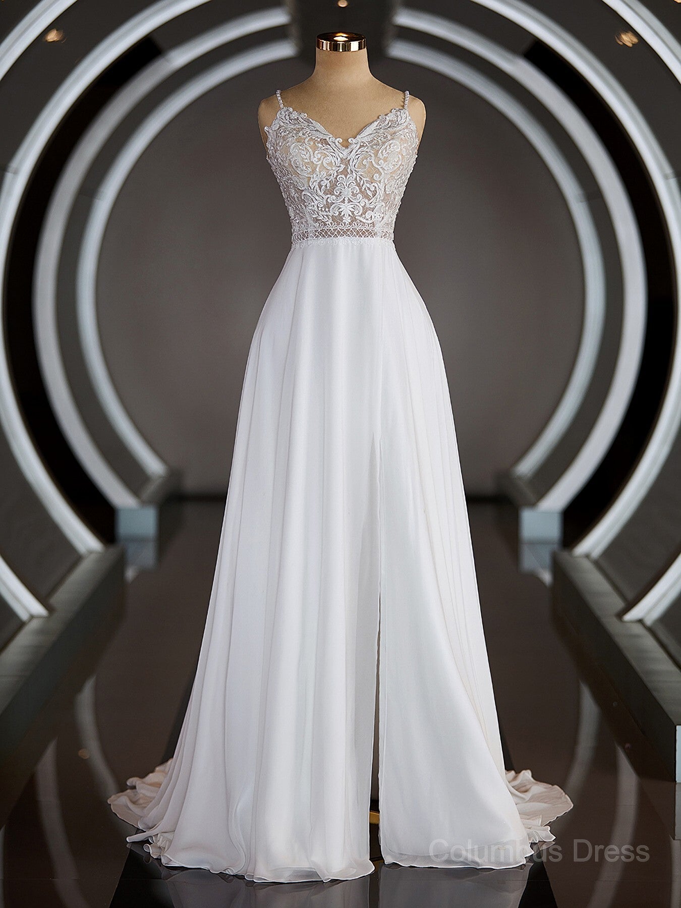 A-Line/Princess V-neck Court Train Chiffon Corset Wedding Dresses with Leg Slit outfit, Wedding Dress On A Budget