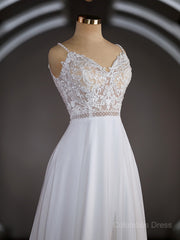 A-Line/Princess V-neck Court Train Chiffon Corset Wedding Dresses with Leg Slit outfit, Wedding Dress Vintage