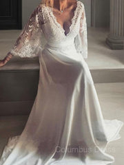 A-Line/Princess V-neck Court Train Lace Corset Wedding Dresses With Belt/Sash outfits, Wedding Dress Colorful