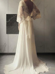 A-Line/Princess V-neck Court Train Lace Corset Wedding Dresses With Belt/Sash outfits, Wedding Dresses Colorful