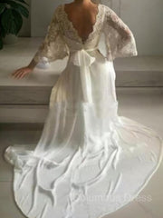 A-Line/Princess V-neck Court Train Lace Corset Wedding Dresses With Belt/Sash outfits, Wedding Dresses Colored