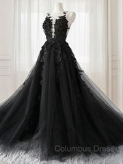 A-line/Princess V-neck Court Train Tulle Corset Wedding Dress with Appliques Lace outfit, Wedding Dresses Lace