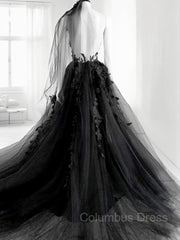 A-line/Princess V-neck Court Train Tulle Corset Wedding Dress with Appliques Lace outfit, Wedding Dress Ideas