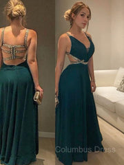 A-Line/Princess V-neck Floor-Length Chiffon Corset Prom Dresses With Beading outfit, Prom Dresses Guide