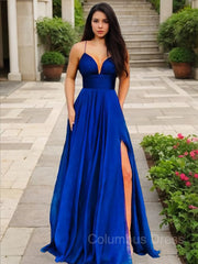 A-Line/Princess V-neck Floor-Length Chiffon Corset Prom Dresses With Leg Slit outfit, Bridesmaid Dresses Color Schemes