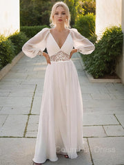 A-line/Princess V-neck Floor-Length Chiffon Corset Wedding Dress outfit, Wedding Dresses Collection