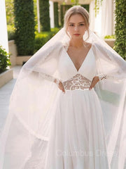 A-line/Princess V-neck Floor-Length Chiffon Corset Wedding Dress outfit, Wedding Dresses Trend