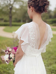 A-Line/Princess V-neck Floor-Length Chiffon Corset Wedding Dresses With Belt/Sash outfits, Wedding Dress Princesses