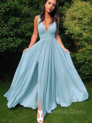 A-Line/Princess V-neck Floor-Length Jersey Corset Prom Dresses With Leg Slit outfit, Vintage Prom Dress