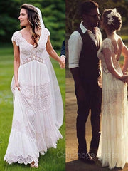 A-Line/Princess V-neck Floor-Length Lace Corset Wedding Dresses outfit, Wedding Dresses Silk