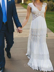 A-Line/Princess V-neck Floor-Length Lace Corset Wedding Dresses outfit, Wedding Dresses Long