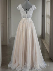 A-Line/Princess V-neck Floor-Length Lace Corset Wedding Dresses With Appliques Lace outfit, Wedding Dresses Boutique