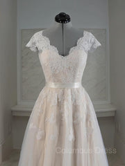 A-Line/Princess V-neck Floor-Length Lace Corset Wedding Dresses With Appliques Lace outfit, Wedding Dress Boutique