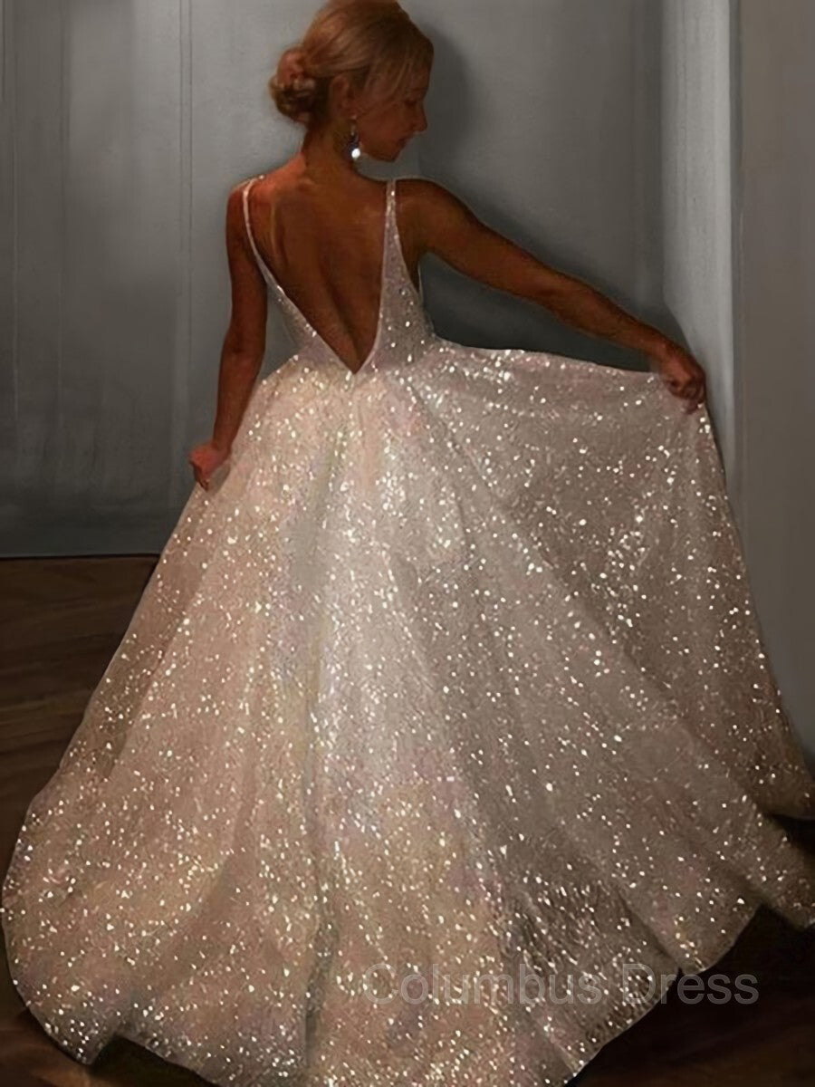 A-Line/Princess V-neck Floor-Length Corset Prom Dresses outfit, Formal Dressed Long