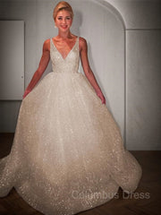 A-Line/Princess V-neck Floor-Length Corset Prom Dresses outfit, Formal Dress Long