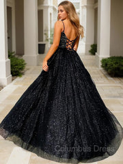 A-Line/Princess V-neck Floor-Length Corset Prom Dresses outfit, Party Dresses Store