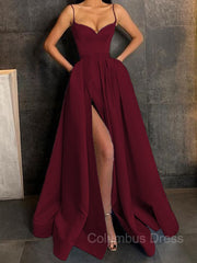 A-Line/Princess V-neck Floor-Length Satin Corset Prom Dresses With Leg Slit outfit, Formal Dresses Fashion
