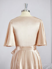 A-Line/Princess V-neck Floor-Length Silk like Satin Corset Bridesmaid Dresses with Belt/Sash outfits, Prom Dresses Guide