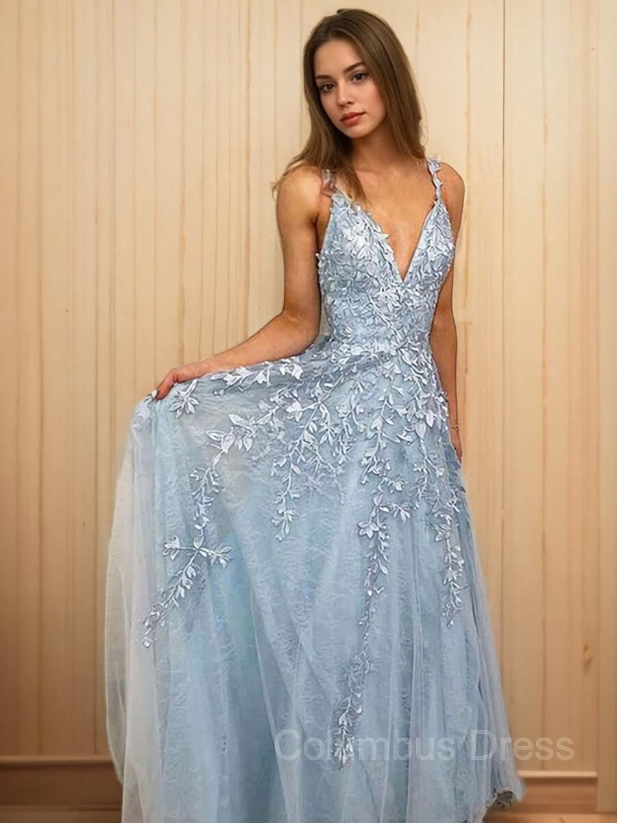 A-Line/Princess V-neck Floor-Length Tulle Corset Prom Dresses outfit, Prom Dresses Pieces