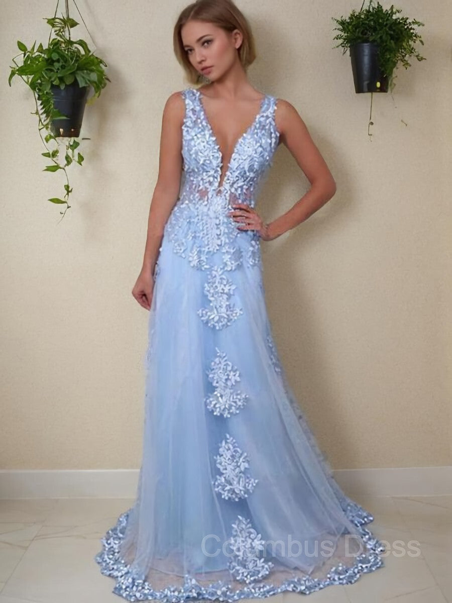 A-Line/Princess V-neck Floor-Length Tulle Corset Prom Dresses With Appliques Lace outfit, Bridesmaide Dress Colors