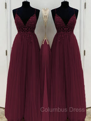 A-Line/Princess V-neck Floor-Length Tulle Corset Prom Dresses With Beading outfit, Dress Ideas