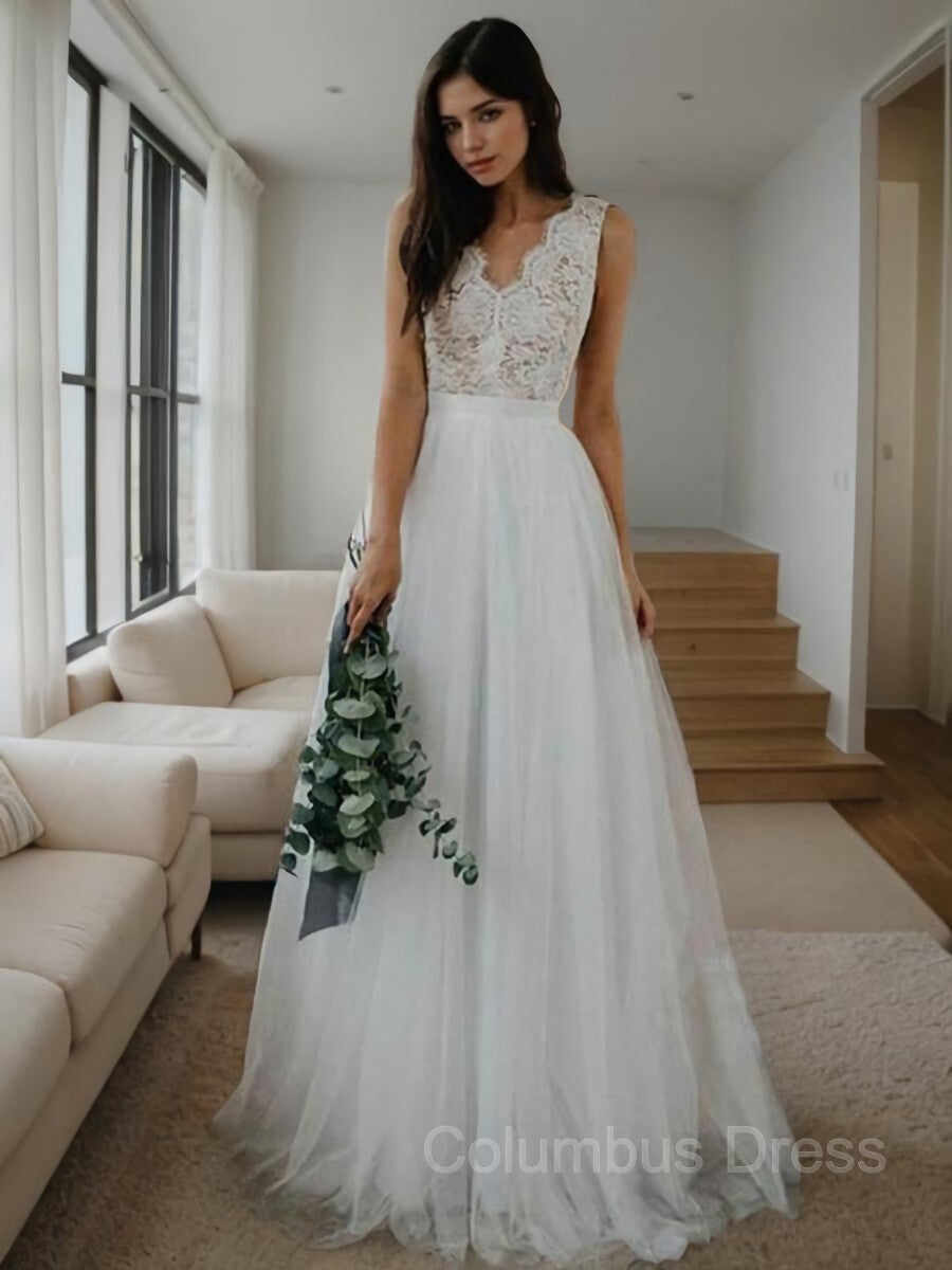 A-Line/Princess V-neck Floor-Length Tulle Corset Wedding Dresses outfit, Wedding Dresses On A Budget