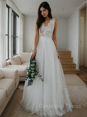 A-Line/Princess V-neck Floor-Length Tulle Corset Wedding Dresses outfit, Wedding Dresses On A Budget