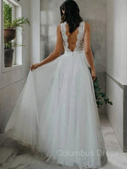 A-Line/Princess V-neck Floor-Length Tulle Corset Wedding Dresses outfit, Wedding Dress Under 1007