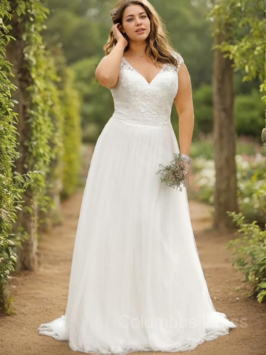 A-Line/Princess V-neck Floor-Length Tulle Corset Wedding Dresses outfit, Wedding Dress Classic