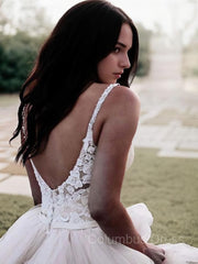 A-Line/Princess V-neck Floor-Length Tulle Corset Wedding Dresses With Appliques Lace outfit, Wedding Dresse Vintage